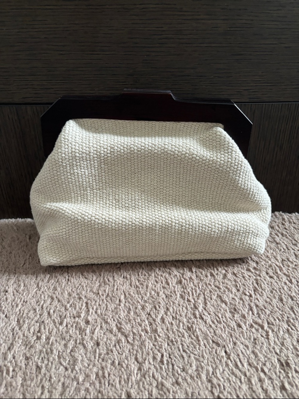 Zara Cream Woven Evening Clutch with Wood-Accent Frame - Picture 2 of 7